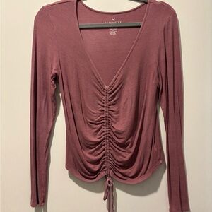 American Eagle Outfitters Pink Ruched Tie Front Top